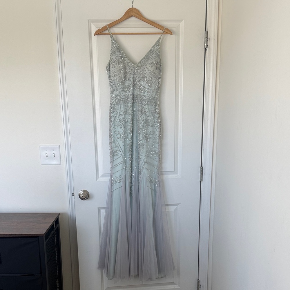 Xscape Light Blue Beaded Prom Dress